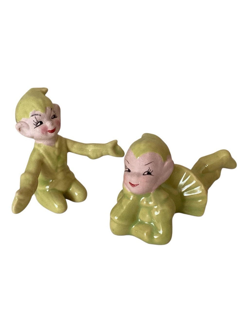 Vintage 50’s Gilner Pixie Elves Boy Girl 2 pc Pair Chartreuse